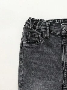 Bé trai Xám Đàn hồi Thêu Quần jean - Xám - Xem 3