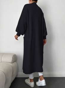 EURMUSE Cárdigan con doble bolsillo de hombros caídos con parte delantera abierta - Negro - Ver 2