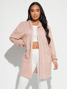 SHEIN SXY Abrigo con capucha de hombros caídos con parte delantera abierta - Rosa Pálido - Ver 4