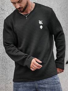 Manfinity Homme 1入組男士大码字母圖案T恤 - 黑色 - 查看 4