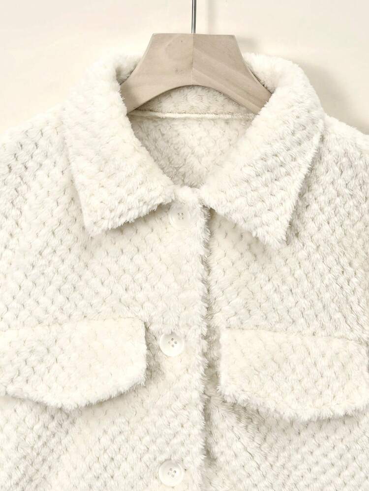 Flap Detail Drop Shoulder Flannel Jacket Fall Cloth For Women