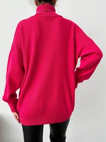 EURMUSE Turtleneck Drop Shoulder Sweater - Pink - View 2