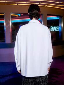 Manfinity AFTRDRK Camisa De Hombro Caído De Color Sólido Con Ribete De Volante Superdimensionado Para Hombre - Blanco - Ver 2