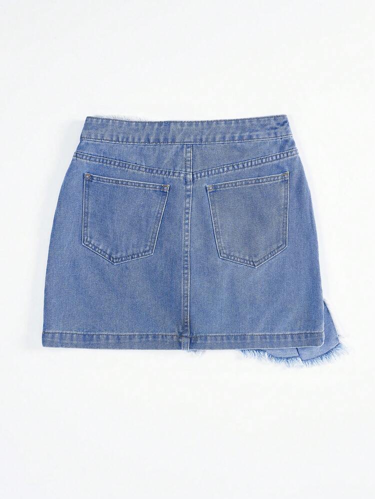Ruffle Trim Ruffle Trim Denim Skirt