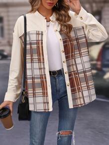SHEIN LUNE Cappotto con stampa quadri spalle cadenti con bottone frontale - Multicolore - Visualizzare 5
