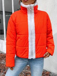 SHEIN Unity Teddy Lined Zip Up Padded Padded Coat Clothes Winter - Orange - View 5