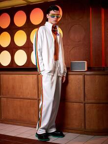 Manfinity Men Rainbow Striped Tape Side Jacket & Pants - White - View 5