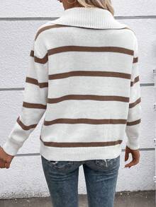 SHEIN Frenchy 條紋圖案落肩袖套頭毛衣 - 白色 - 查看 2
