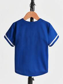 SHEIN Chàng trai trẻ Đồ họa Chữ cái Chi tiết được vá Cổ Đứng Áo sơ mi - Xanh đậm - Xem 2