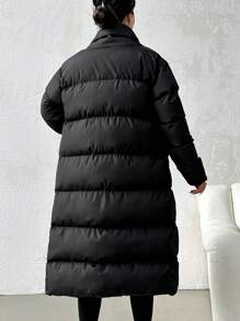 EURMUSE Của phụ nữ Thả vai Dài Áo khoác bông - màu đen - Xem 2