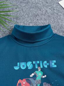 JUSTICE LEAGUE X SHEIN Chàng trai trẻ Chữ cái & Đồ họa hoạt hình Áo cao cổ Áo thun - Màu xanh hải quân - Xem 4