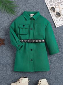 JUSTICE LEAGUE X SHEIN 年輕女孩超人閃電俠卡通字母圖案腰帶垂肩襯衫裙