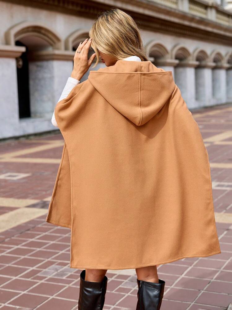 SHEIN Clasi Dual Pocket Hooded Cape Overcoat | SHEIN