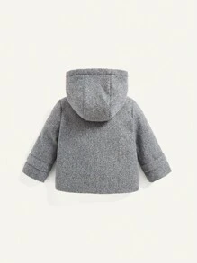Cozy Pixies Baby Boy Patch Detail Double Pocket Hooded Duffle Overcoat - Grey - View 2