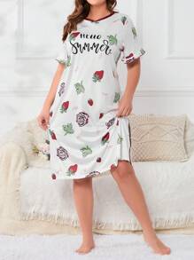 Plus Strawberry & Letter Graphic Nightdress - White - View 5