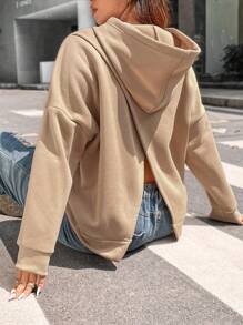 Flirla Áo nỉ dáng rộng xẻ lưng, vai rớt - Màu Khaki - Xem 7
