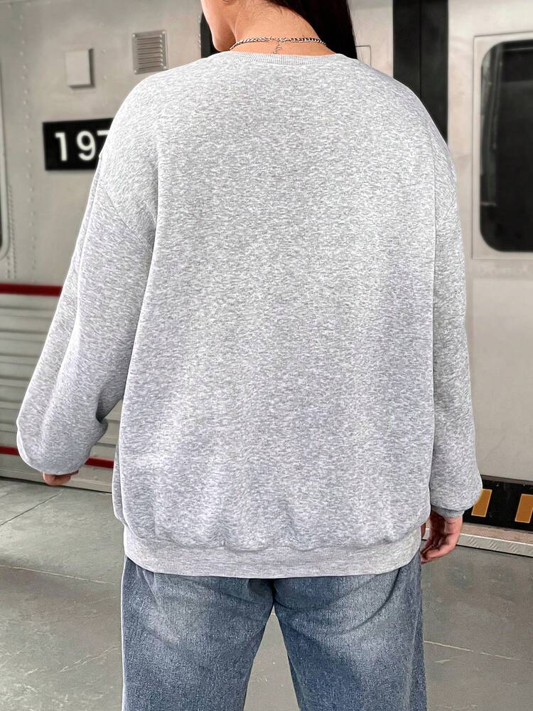 Plus Slogan Graphic Drop Shoulder Sweatshirt Pullover Fall Sweatshirt