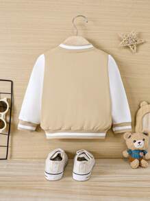 SHEIN Baby Boy Letter Graphic Striped Trim Varsity Jacket Without Tee - Multicolor - View 2