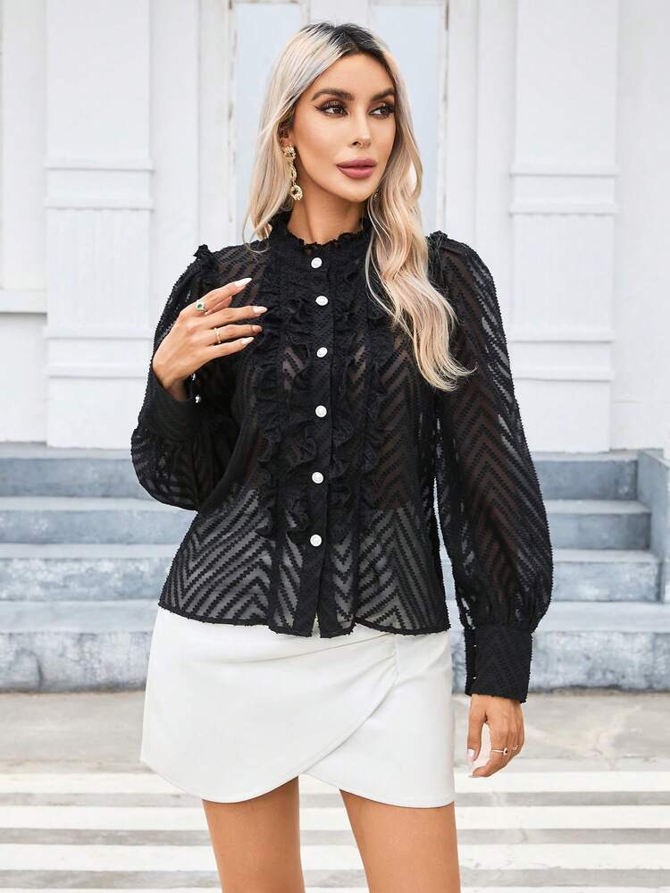 Ruffle Trim Button Front Shirt