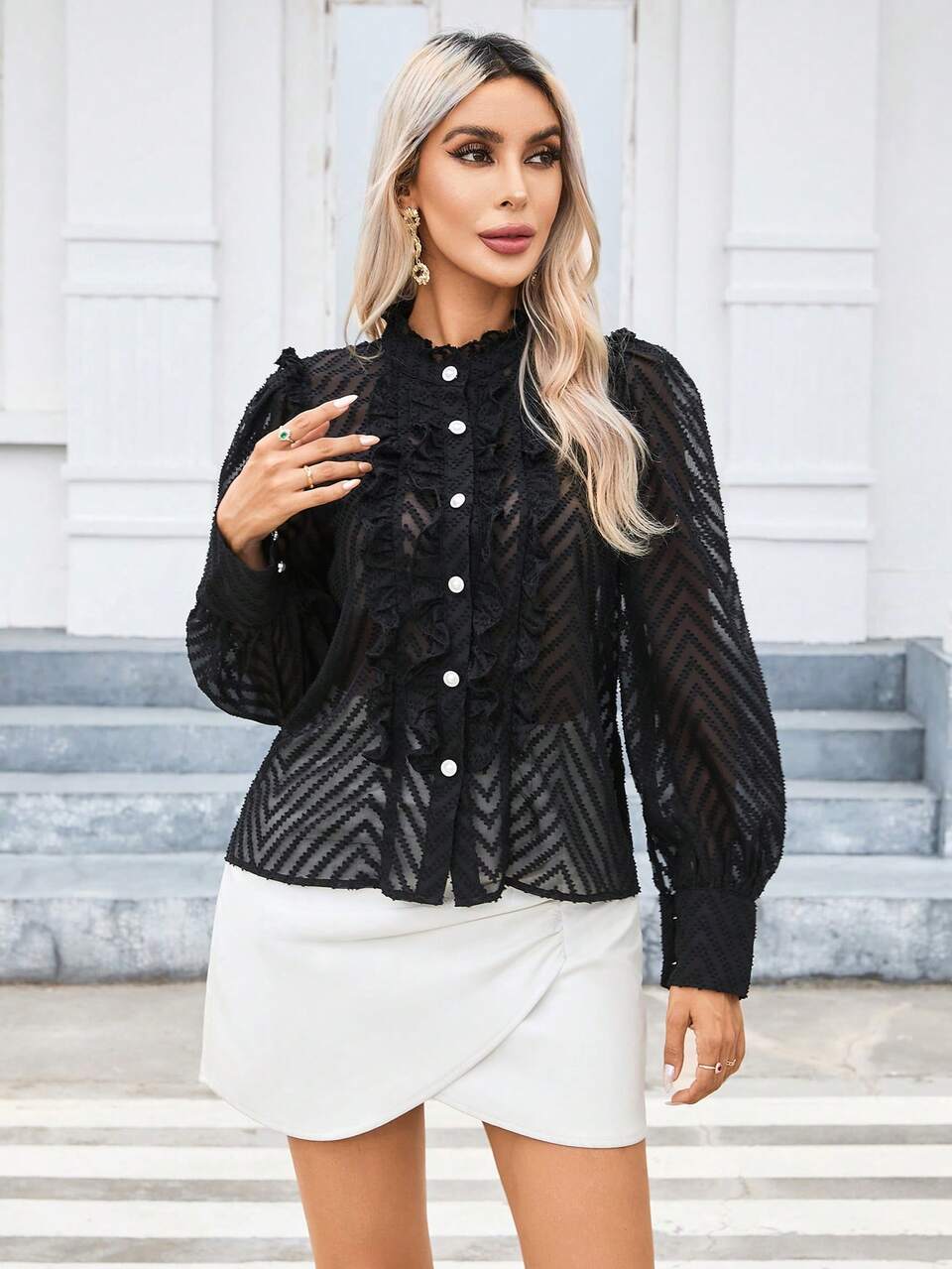 Ruffle Trim Button Front Shirt