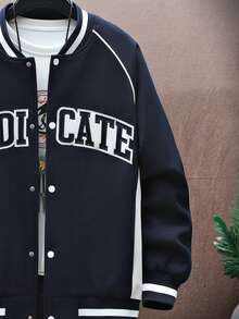 男士時尚城市字母棒球夾克,帶有酷炫氛圍 - 藏蓝色 - 查看 3