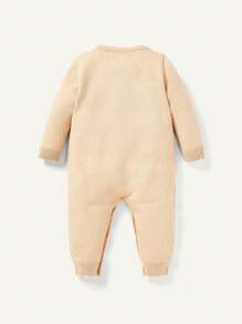 男嬰小熊刺繡前口袋針織連身褲 - 杏色 - 查看 2