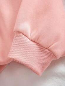 SHEIN EZwear Letter Embroidery Thermal Lined Sweatshirt - Pink - View 3