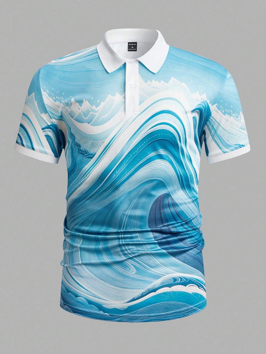 Manfinity Homme Nam Khối màu Áo polo Với Mô hình sóng Vòng cổ - Nhiều màu - Xem 1