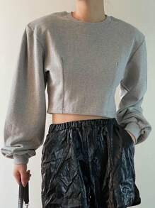 DAZY Solid Round Neck Sweatshirt,Fall Women Clothes
