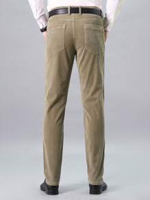 Men Solid Slant Pocket Suit Pants - Khaki - View 2