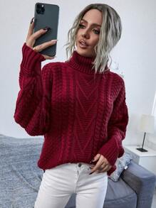 SHEIN Essnce Áo cao cổ Xoắn Dan Thả vai Áo len - Đỏ - Xem 1