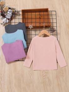 Young Girl 4pcs Solid Tee - Multicolor - View 2
