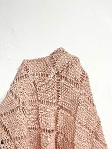 Calvaya Hơn Vai lạnh Lace lên phía trước Dệt kim chấm bi Áo len - Bụi hồng - Xem 8