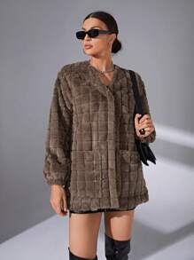SHEIN Essnce Women's Plush Button-front Cardigan - Apricot - View 5