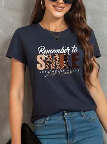 SHEIN LUNE Slogan Graphic Tee - Navy Blue - View 6