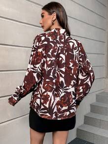 SHEIN Privé Tropical Print Button Front Shirt - Multicolor - View 2