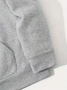 Men Skull Print Kangaroo Pocket Drawstring Thermal Lined Hoodie - Light Grey - View 5