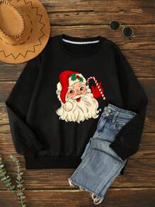 SHEIN LUNE 聖誕圖案加絨內裏運動衫