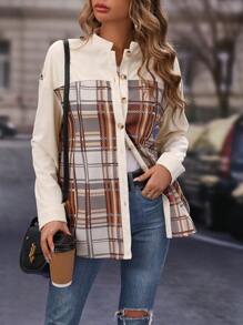 SHEIN LUNE Cappotto con stampa quadri spalle cadenti con bottone frontale - Multicolore - Visualizzare 4
