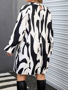 Calvaya Plus Allover Print Flounce Sleeve Dress - Black and White - View 2