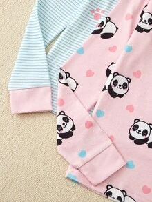 2入組中小童女孩熊貓印花緊身睡衣 - 粉色 - 查看 6