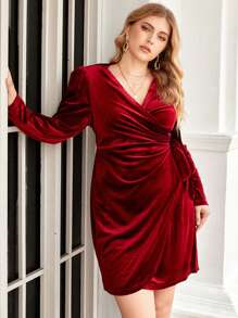 Flirla Hơn Bọc Nút ven Nhung Đầm - Màu Đỏ Sâu - Xem 4