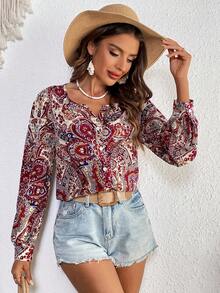 SHEIN VCAY In hoa Paisley Tay áo lồng đèn Áo sơ mi - Nhiều màu - Xem 3
