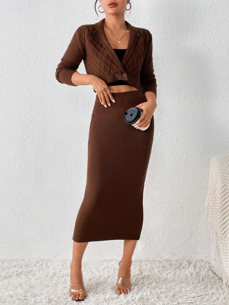 Solid Crop Cardigan & Knit Skirt