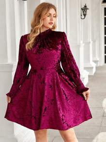 Flirla Hơn Cổ giả Tay áo lồng đèn Nhung Đầm - Màu tím - Xem 4