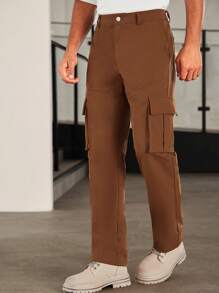 Manfinity VCAY Men Flap Pocket Side Cargo Pants - Brown - View 4