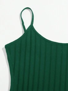 SHEIN Essnce Talla grande Vestido de tirantes bajo con abertura tejido de canalé - Verde Oscuro - Ver 3