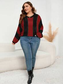 SHEIN LUNE Plus Color Block Drop Shoulder Sweater Knit Pullover Fall Winter Sweater - Multicolor - View 4