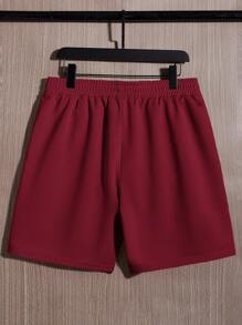 Manfinity VCAY Bộ 2 món áo nỉ trơn màu và quần short thường ngày cho nam, mùa thu - Màu Đỏ Sâu - Xem 3