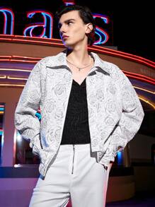 Manfinity Hypemode Quá lớn Nam Hoa In Khóa kéo-lên Áo khoác - trắng - Xem 4